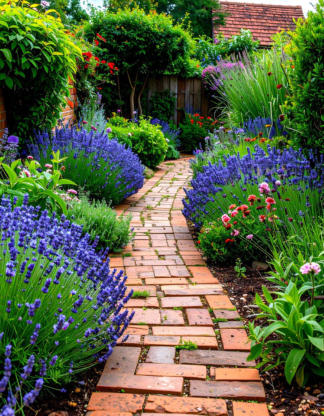 English Garden Lavender Edged Brick Path - 25 english garden ideas