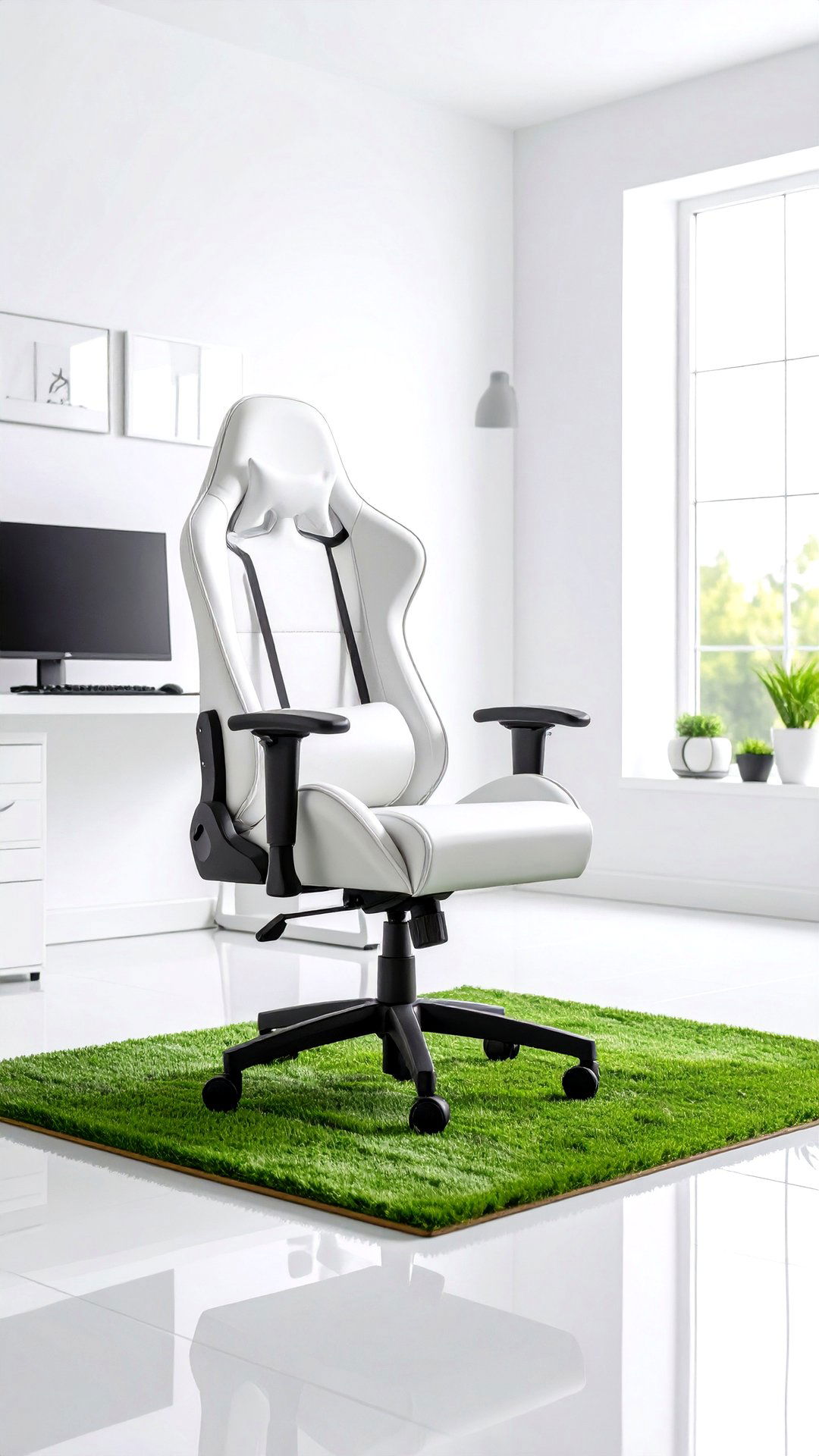 Ergonomic Snow White Gaming Chair in a White Gaming Setup - 25 all white gaming setup ideas