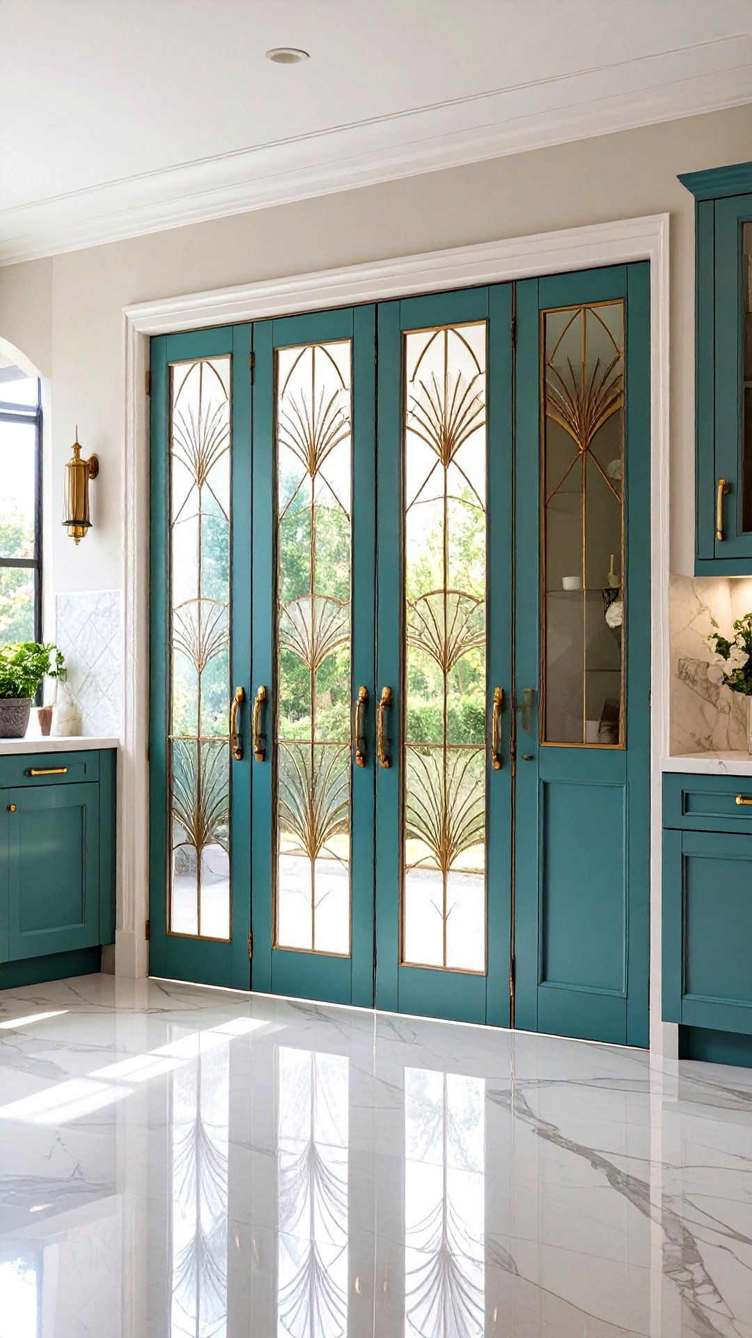 Etched Glass Pocket Doors Add Privacy and Shine - 25 art deco kitchen ideas