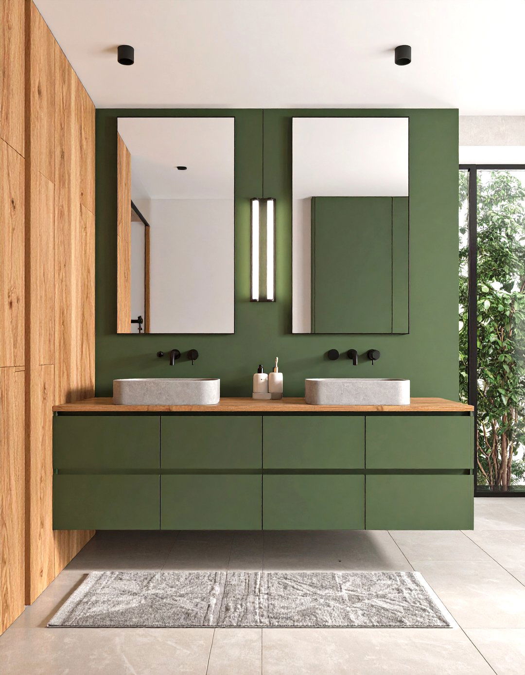 Eucalyptus Green Vanity Bathroom With Frameless Mirror - 25 bathroom with green vanity