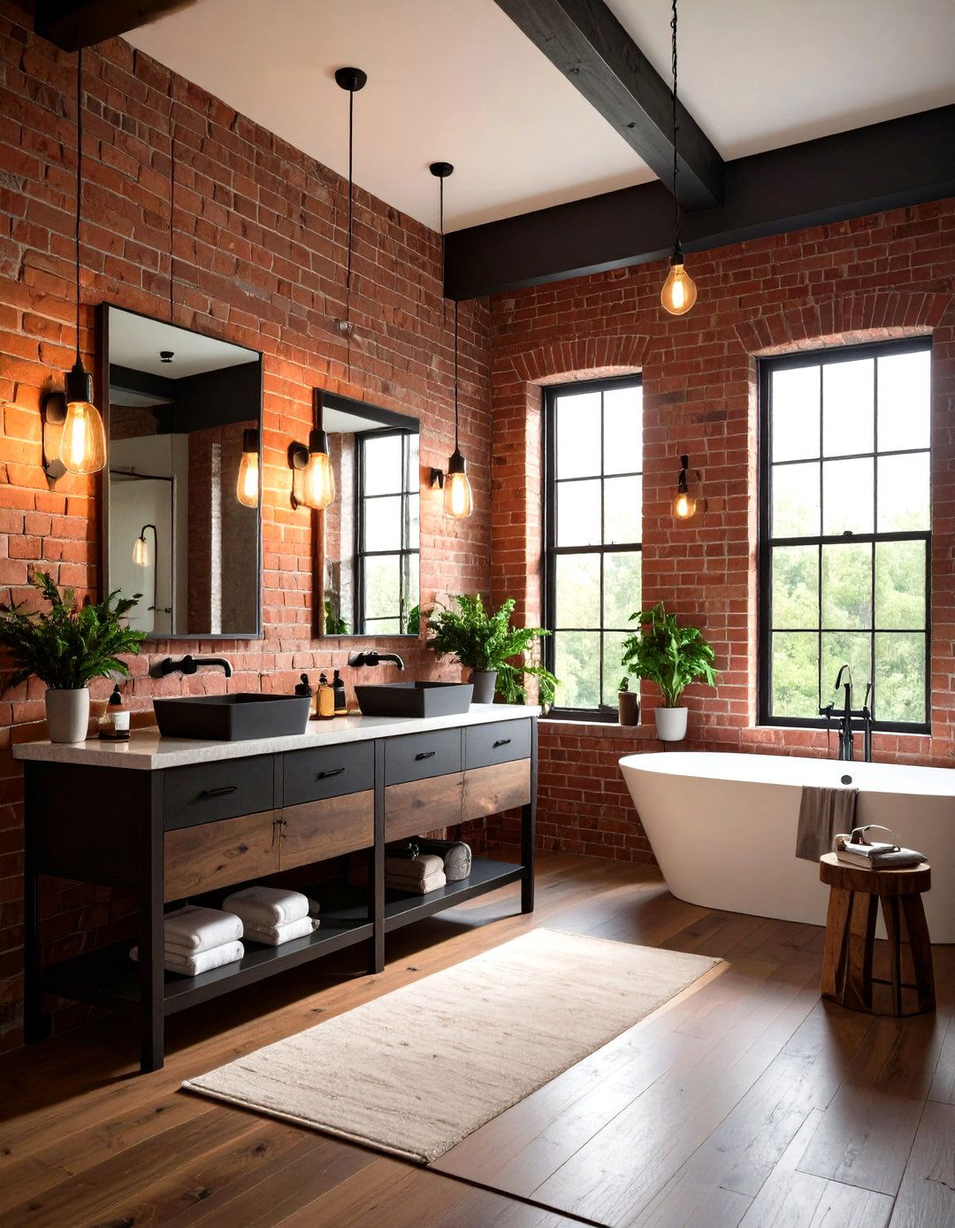 Exposed Brick Character in Barndominium Bathroom Walls - 25 barndominium bathroom ideas