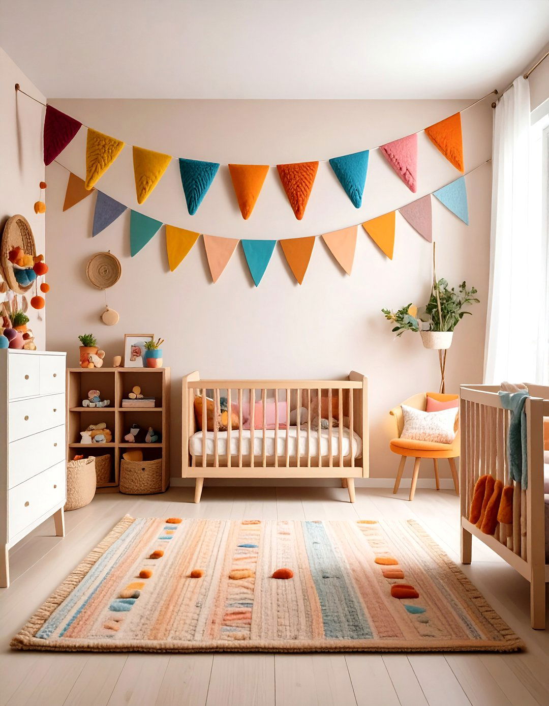 Fabric Bunting or Garland for Whimsical Movement - 25 nursery wall decor ideas