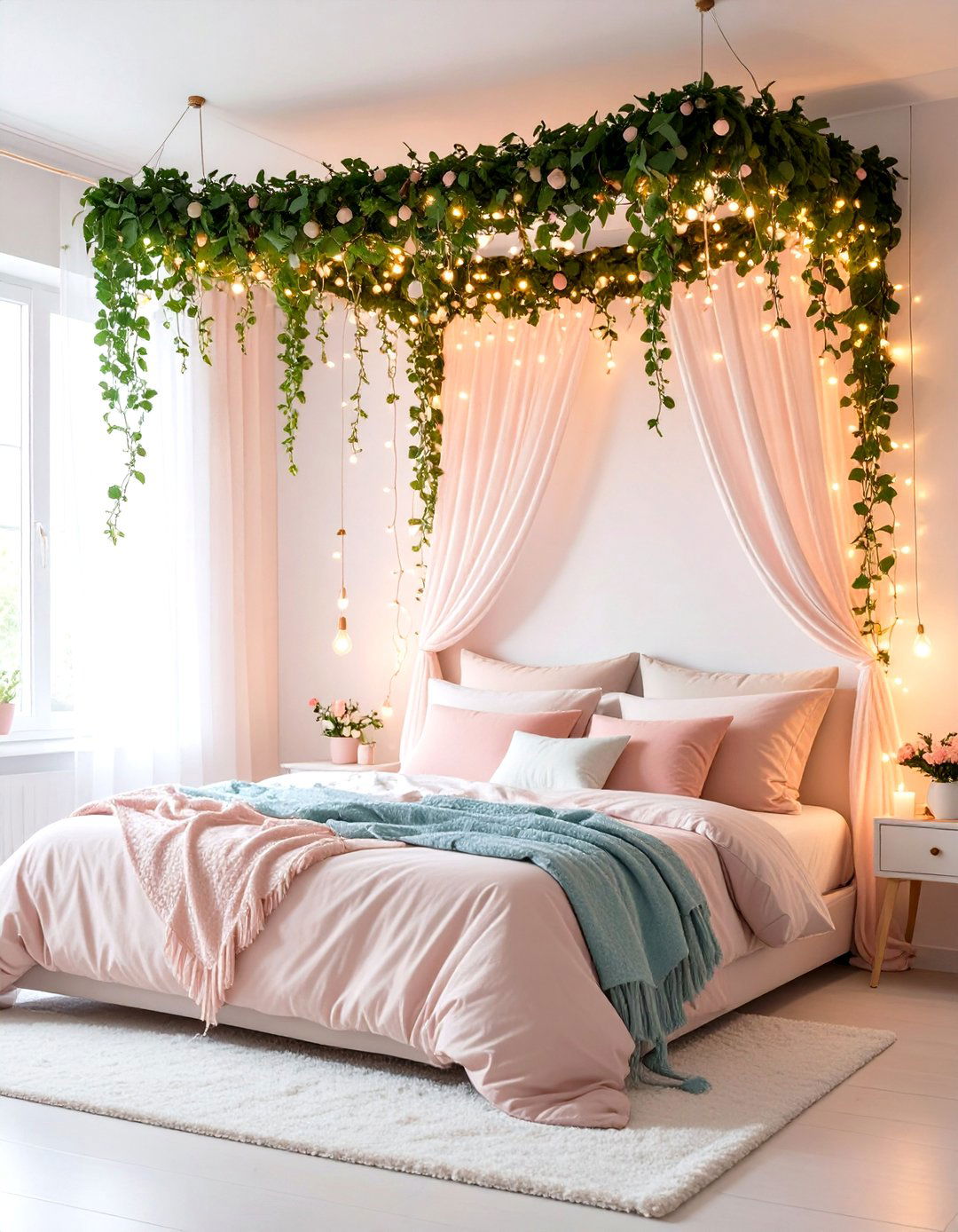 Fairy Light Vine Canopy - 25 pastel goth bedroom ideas