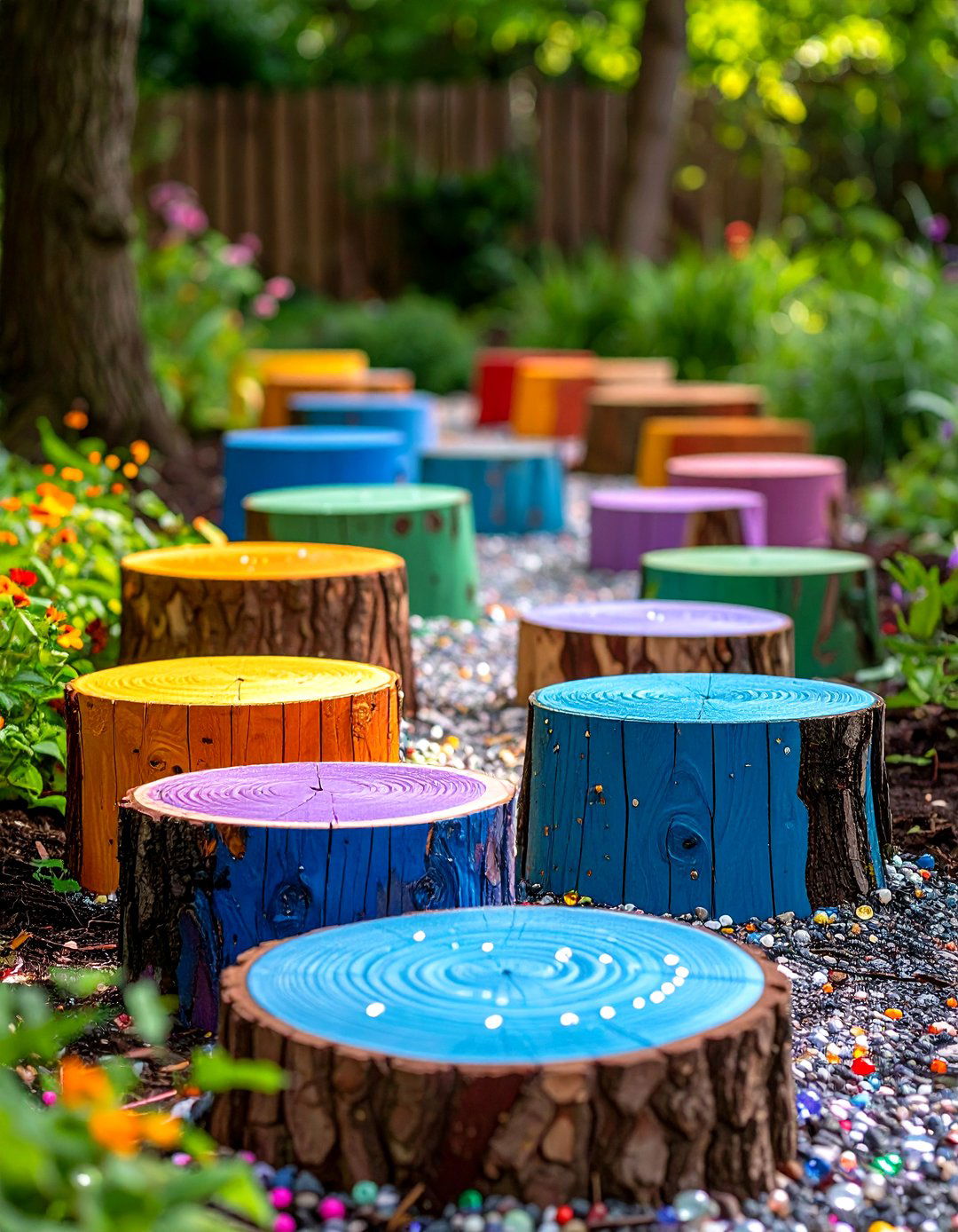 Fairy Stump Balance Trail - 25 nursery garden ideas