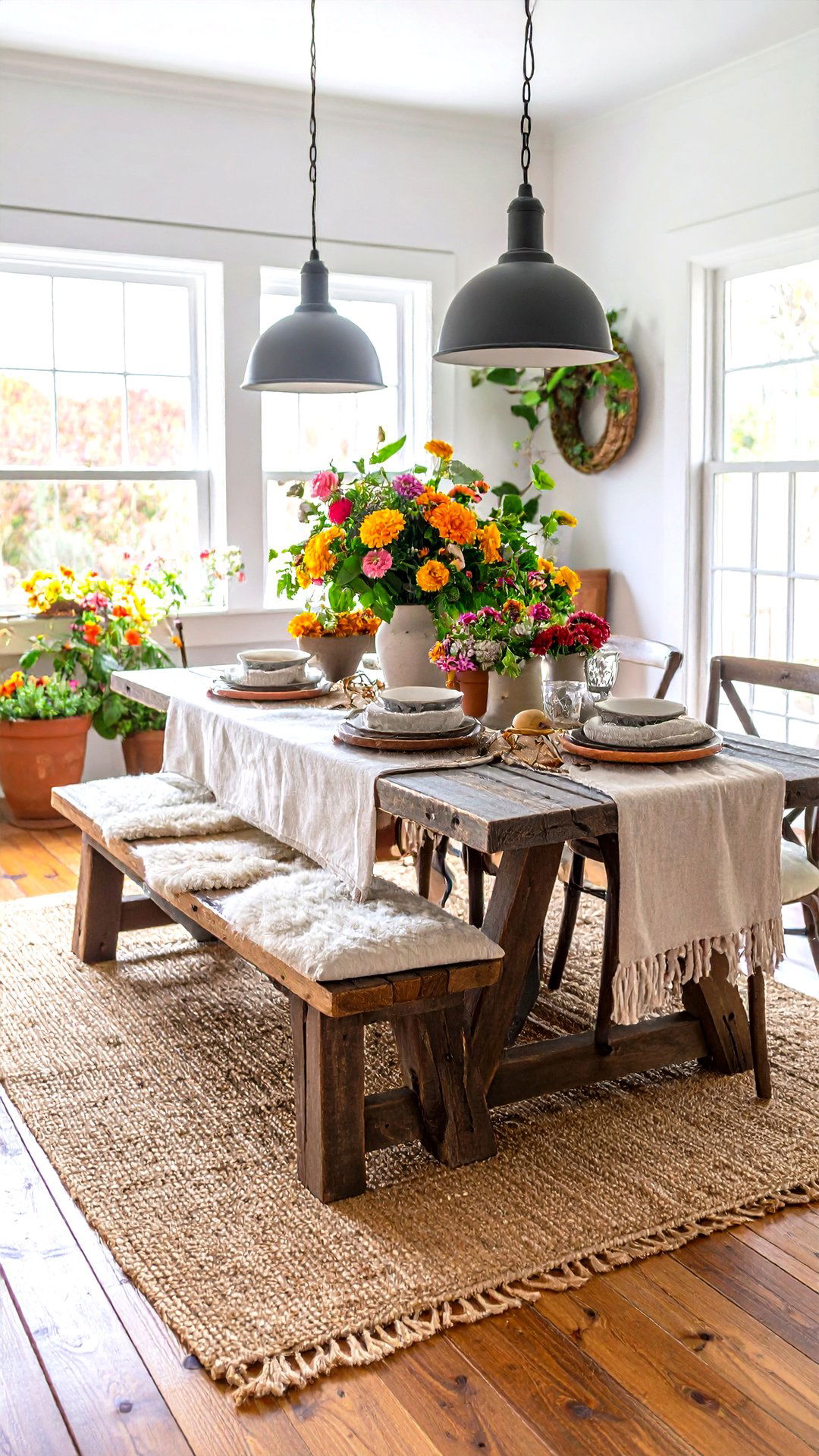 Farmhouse Bench Seating Adds Flexibility to a Cottage Dining Room - 25 cottage dining room ideas