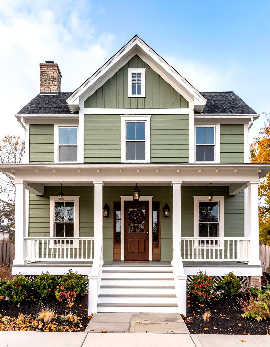 Farmhouse Warmth Olive Green With Crisp White Trim - 25 olive green house exterior ideas