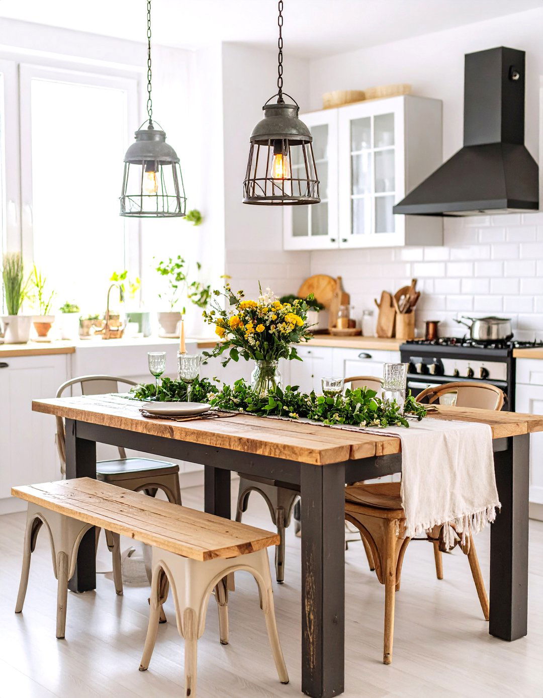 Farmhouse Wood and Metal Dining Table Contrast - 25 dining table decor ideas