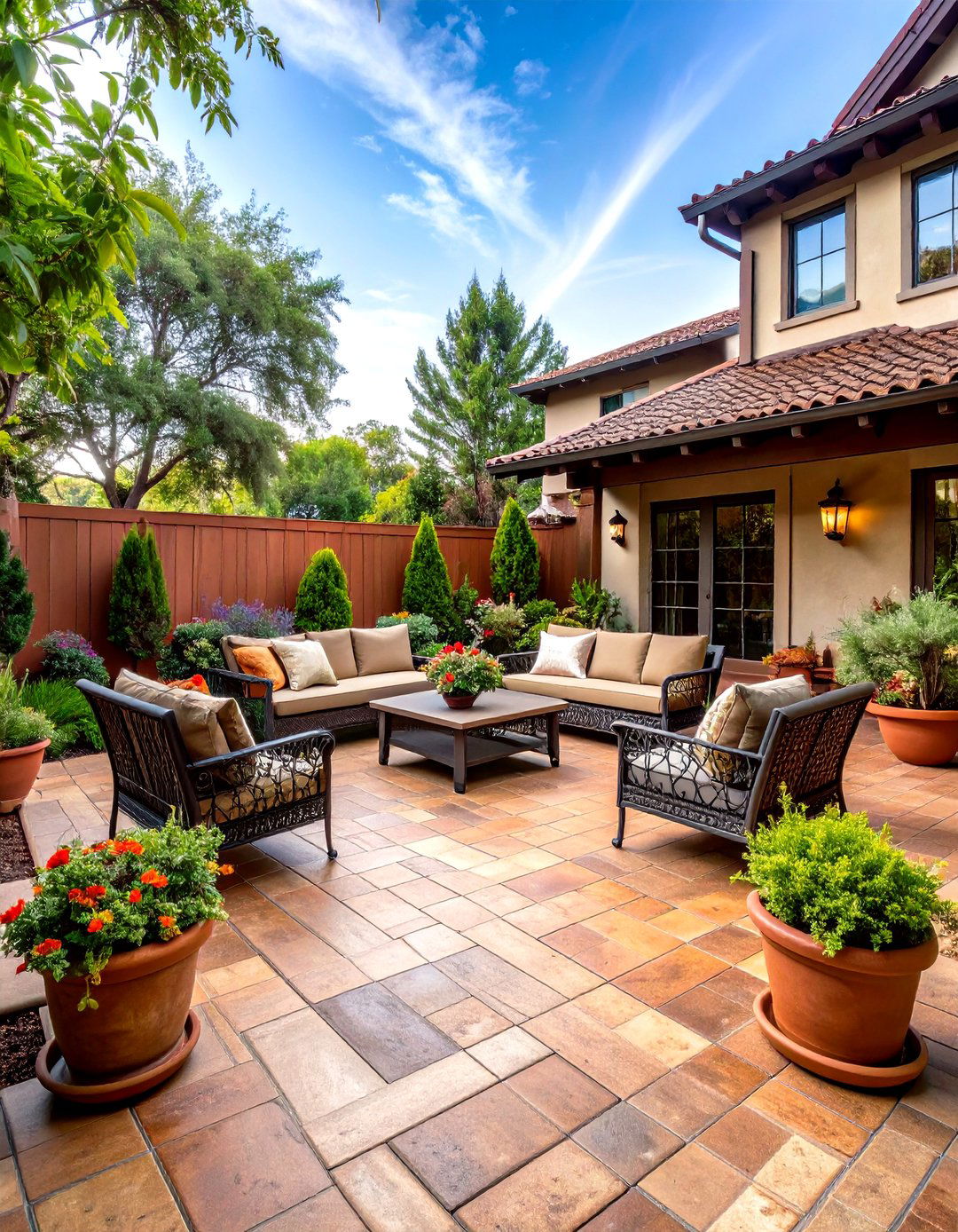 Faux Brick Herringbone Painted Concrete Patio - 25 painted concrete patio ideas