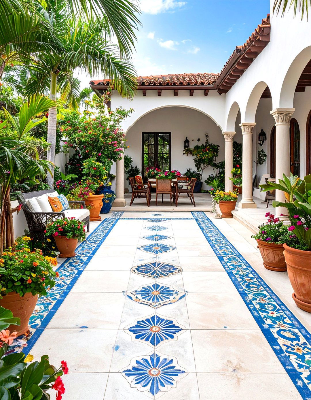 Faux Tile Stencil Painted Concrete Patio - 25 painted concrete patio ideas