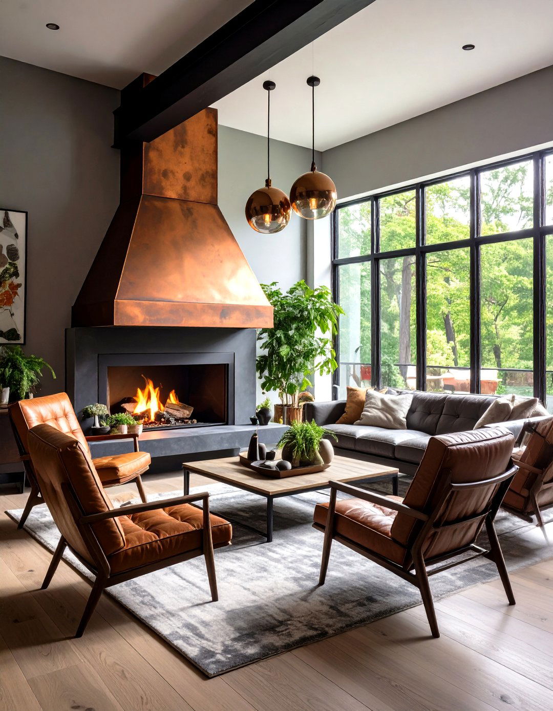 Feature a Sculptural Metal Hood - 25 off-center fireplace ideas