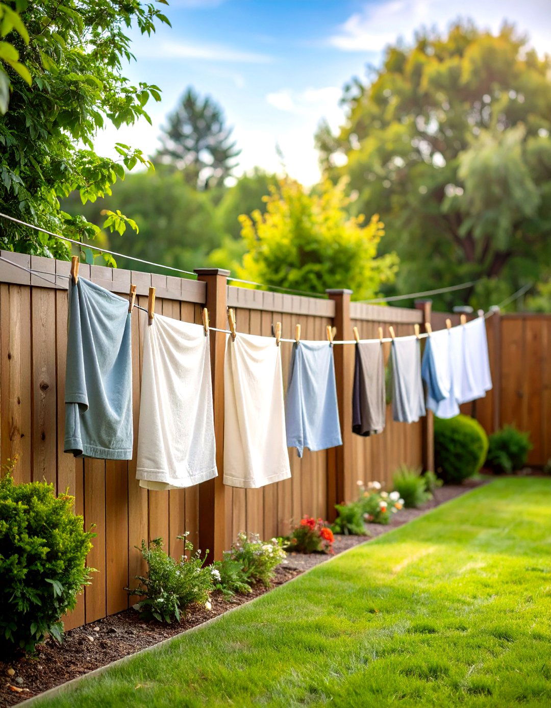 Fence Integrated Clothesline Using Existing Posts - 25 outdoor clothesline ideas