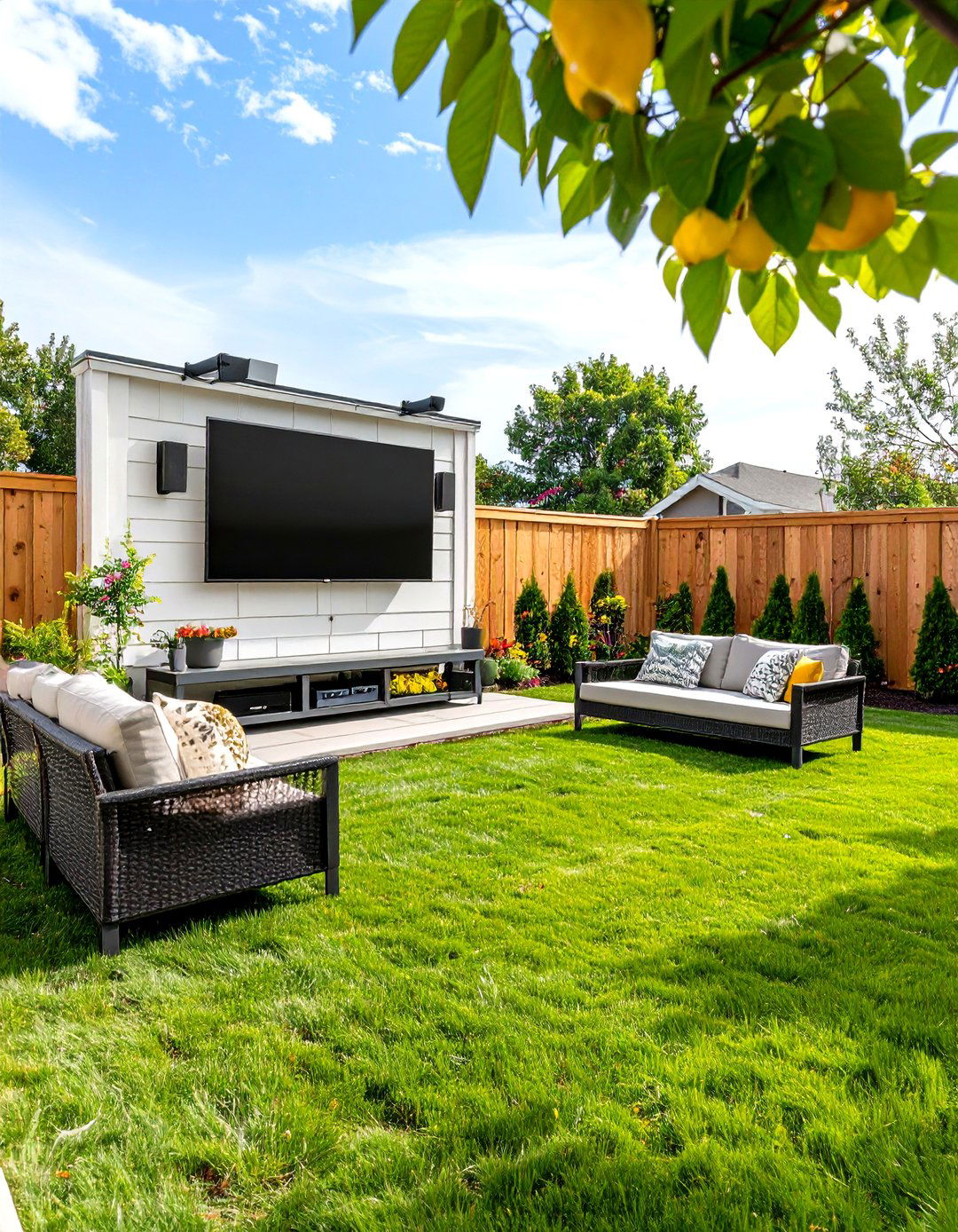 Fence Mounted Outdoor TV for Neighborhood Watch Parties - 25 outdoor tv ideas