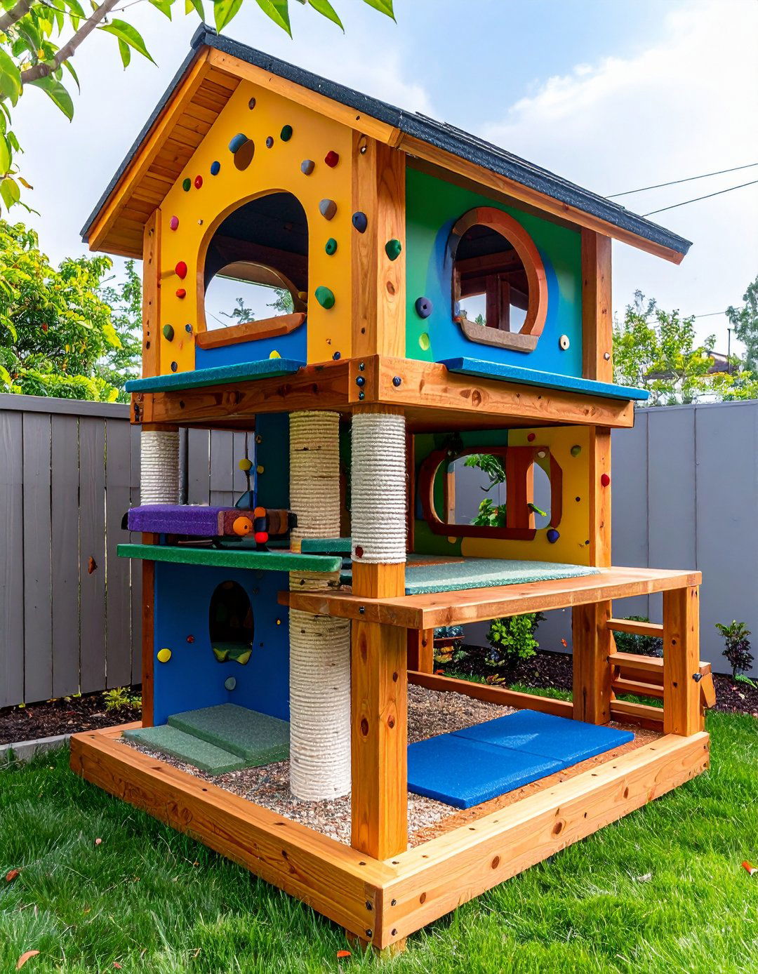 Fence Top Observation Deck Cat Tree - 25 outdoor cat tree ideas