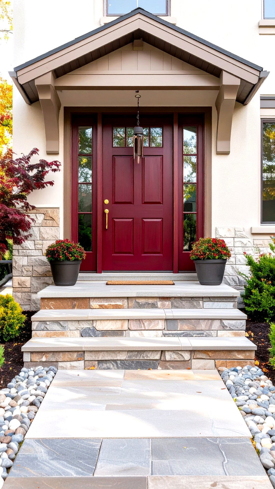 Feng Shui Inspired Burgundy Entry - 25 burgundy front door ideas