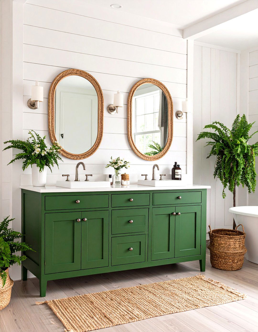 Fern Green Vanity Bathroom With Shiplap Walls - 25 bathroom with green vanity