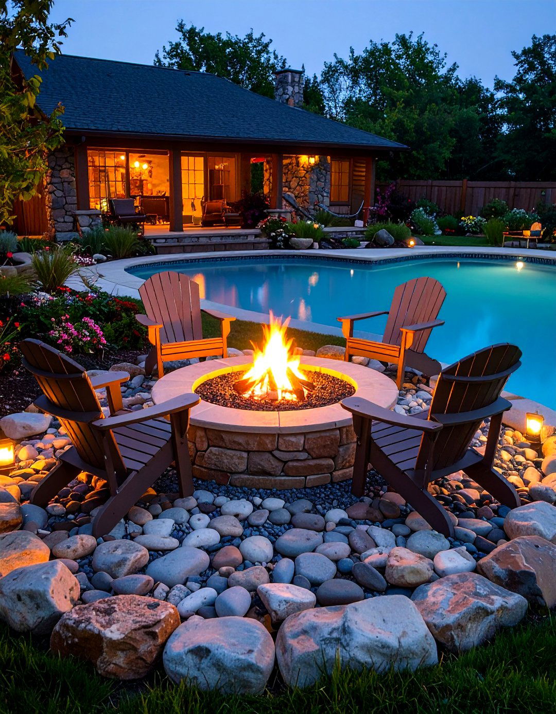 Fire Pit Circle Complements Evening Swims - 25 above ground pool ideas