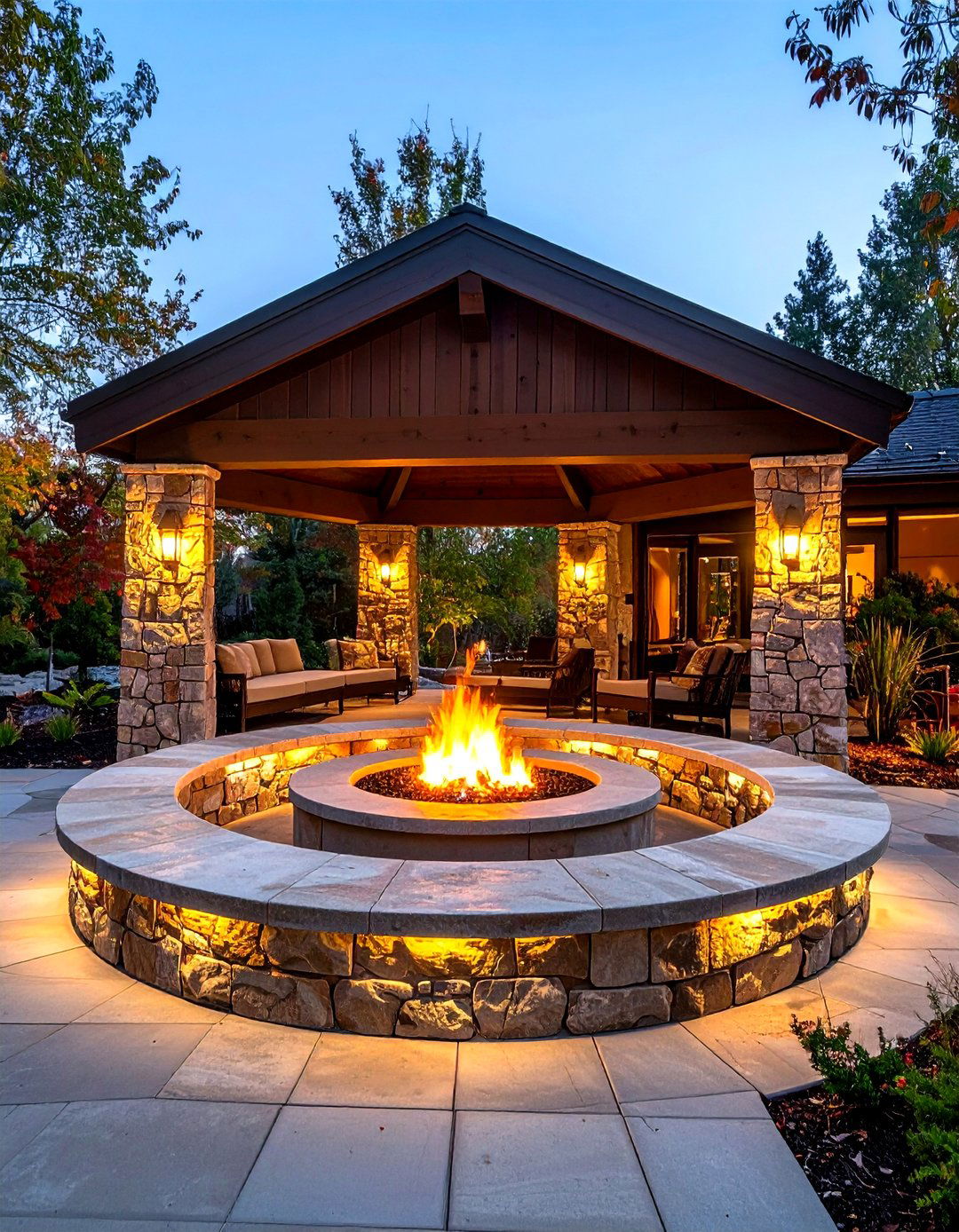 Fire Pit Conversation Ring Pavilion - 25 outdoor pavilion ideas