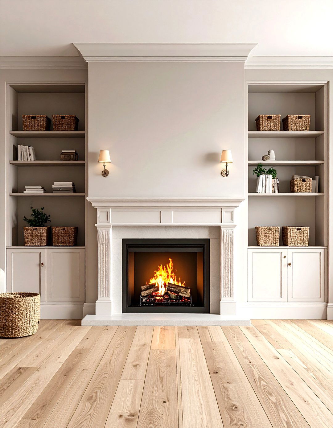 Fireplace Flanked by Symmetrical Shelving Niches - 25 fireplace ideas