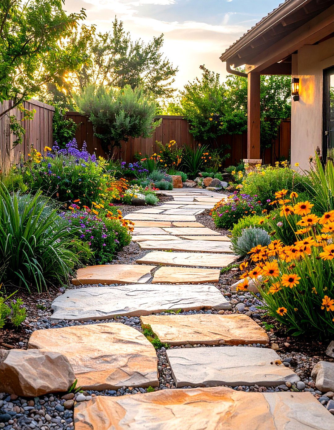 Flagstone Pathways Stitch the Backyard Together Seamlessly - 25 arizona backyard ideas