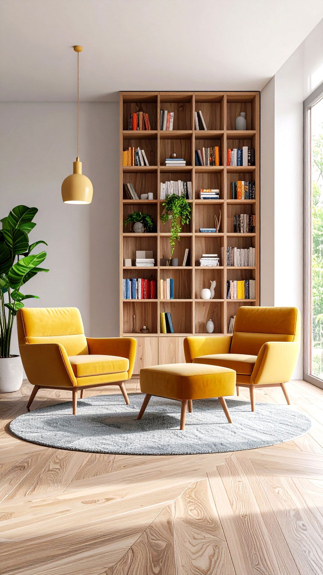Flank a Tall Bookcase with Low Seating for Library Style Asymmetrical Balance - 25 asymmetrical balance interior design ideas