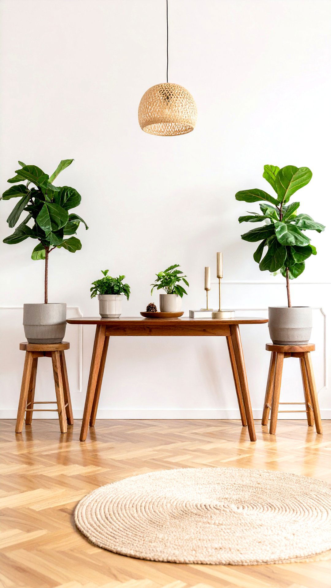 Flank the Console Table with Floor Plants - 25 console table decor ideas