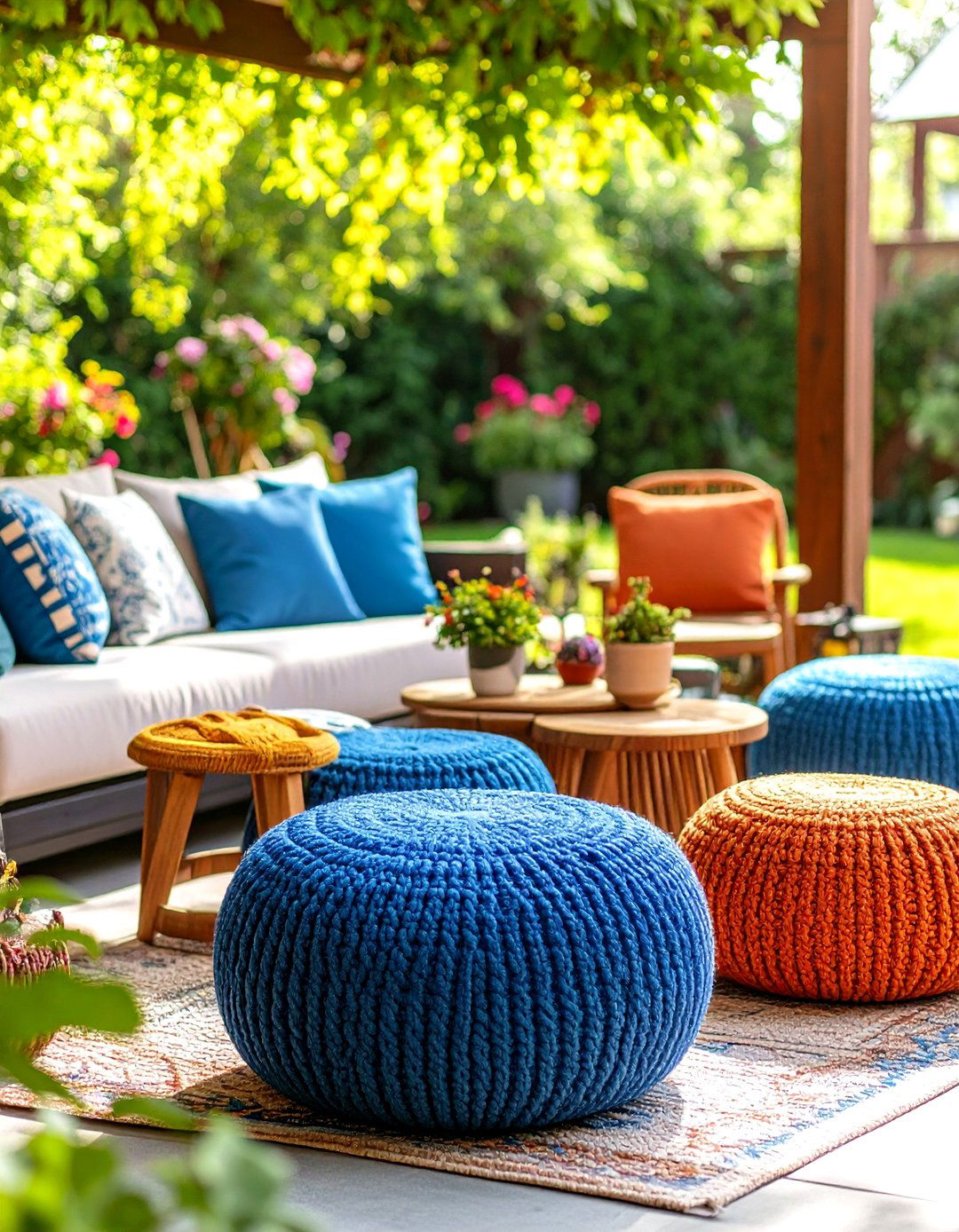 Flexible Poufs and Ottomans Offer Extra Seating - 25 outdoor living room ideas