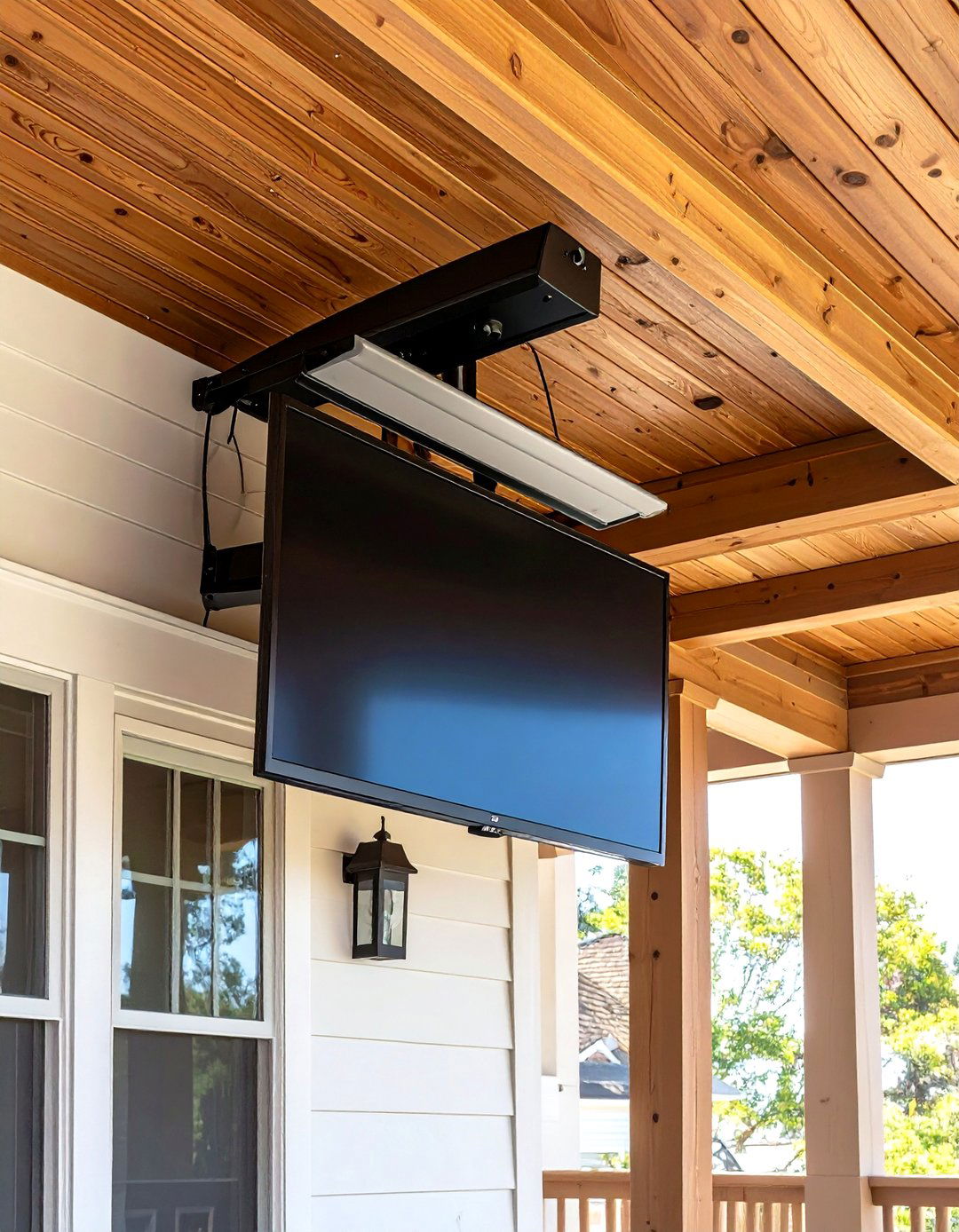 Flip Down Ceiling Mount for Alfresco Movie Nights - 25 outdoor tv ideas