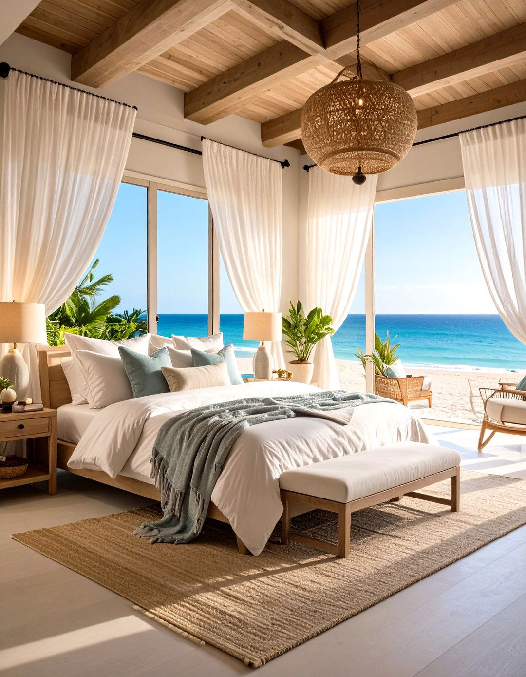 Float Sheer Billowing Curtains - 25 ocean-themed bedroom ideas