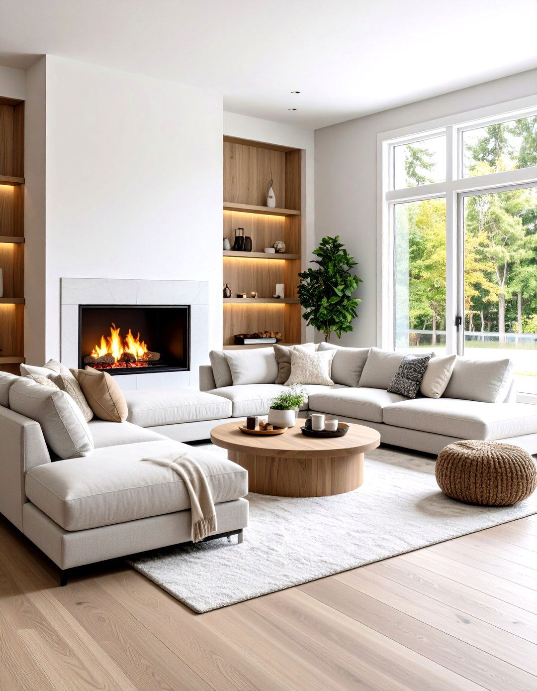 Float an L Shaped Sofa Around the Hearth - 25 off-center fireplace ideas