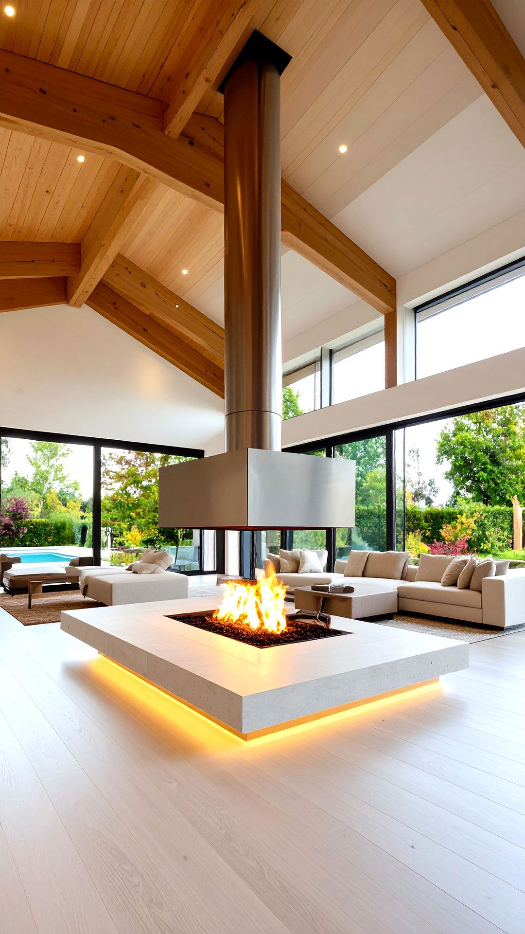 Floating Fireplace Chimney Emphasizing Height - 25 cathedral ceiling ideas