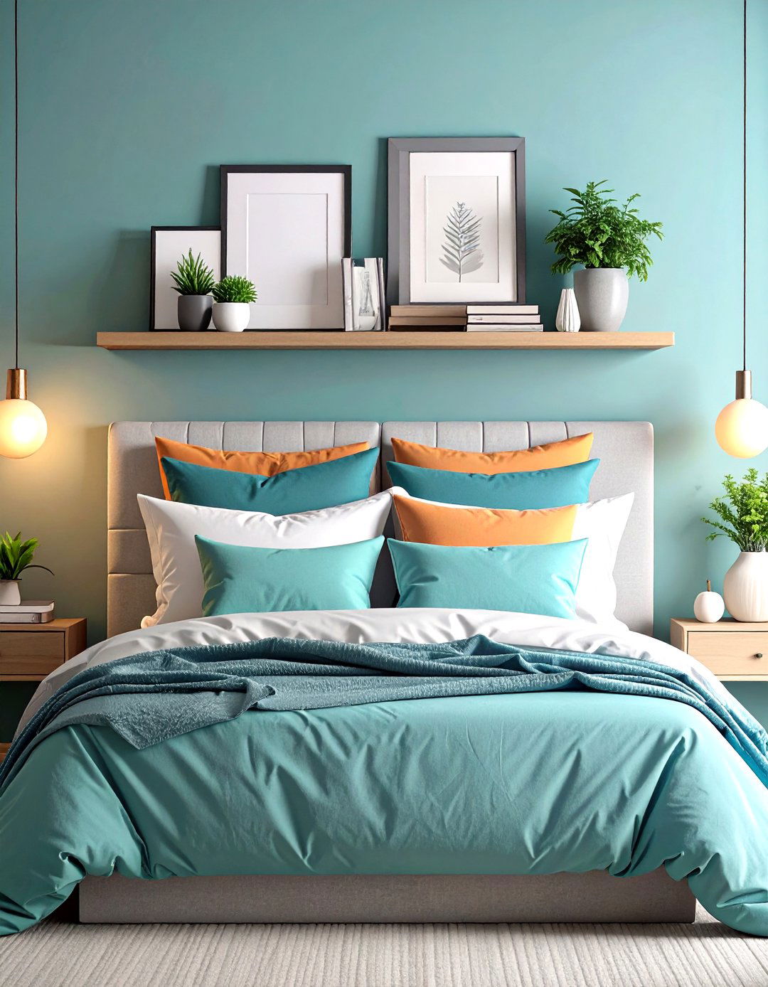 Floating Shelf Display Replaces the Headboard - 25 no headboard ideas
