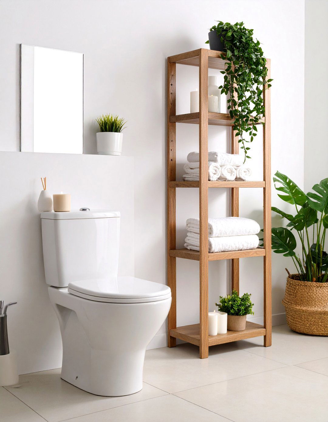 Floating Shelf Trio for a Light Airy Look - 25 over toilet storage ideas