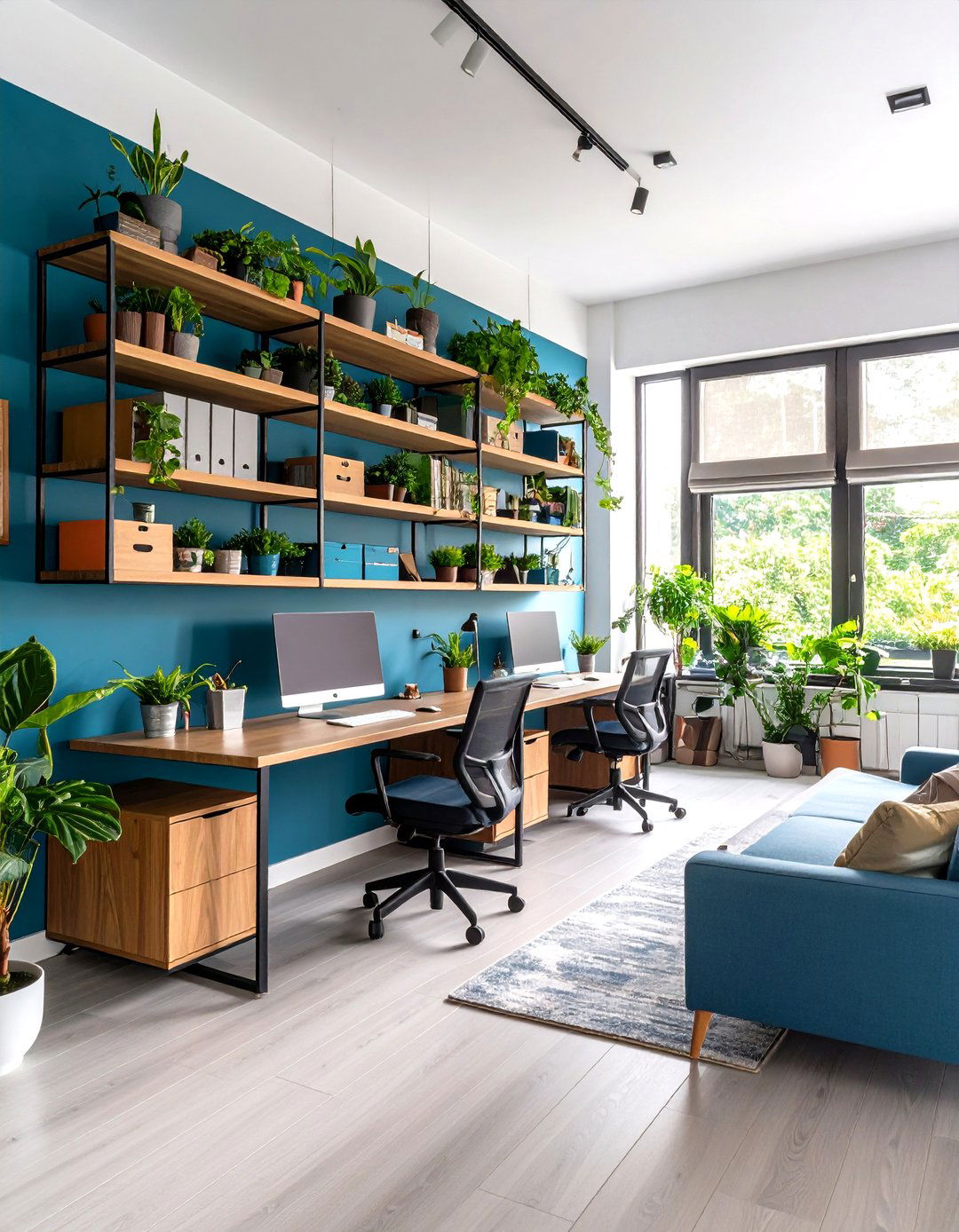 Floating Shelves and Long Desk Keep Office Guest Room Organized - 25 office guest room ideas