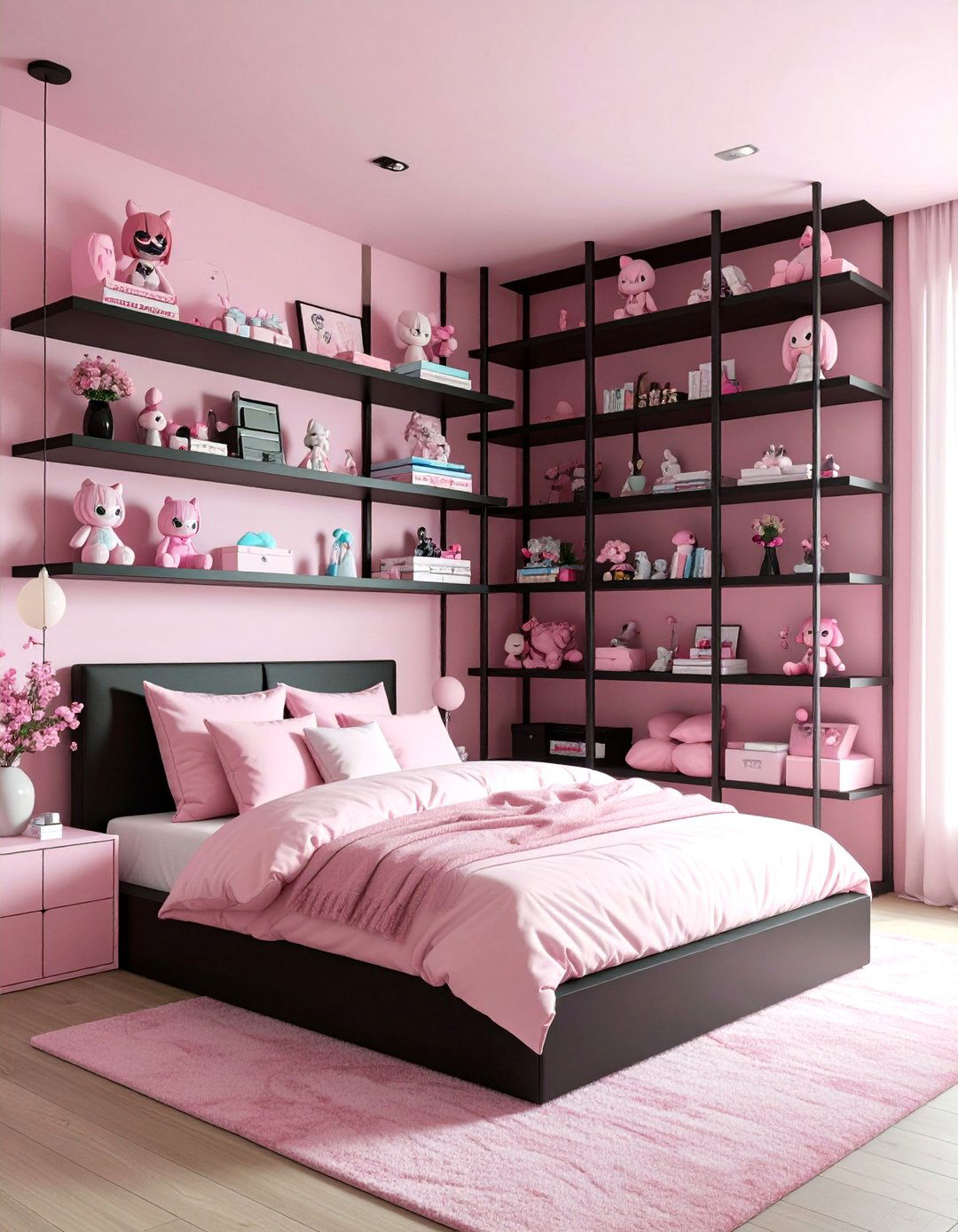Floating Shelves for Pastel Figurines - 25 pastel goth bedroom ideas
