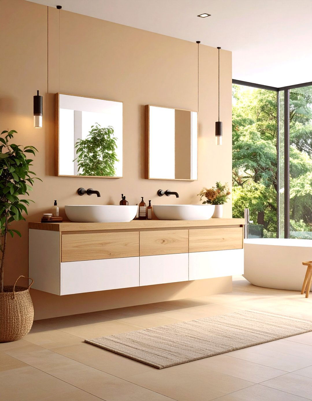 Floating White Oak Wood Bathroom Vanity Feels Airy - 25 Wood Bathroom Vanity Ideas