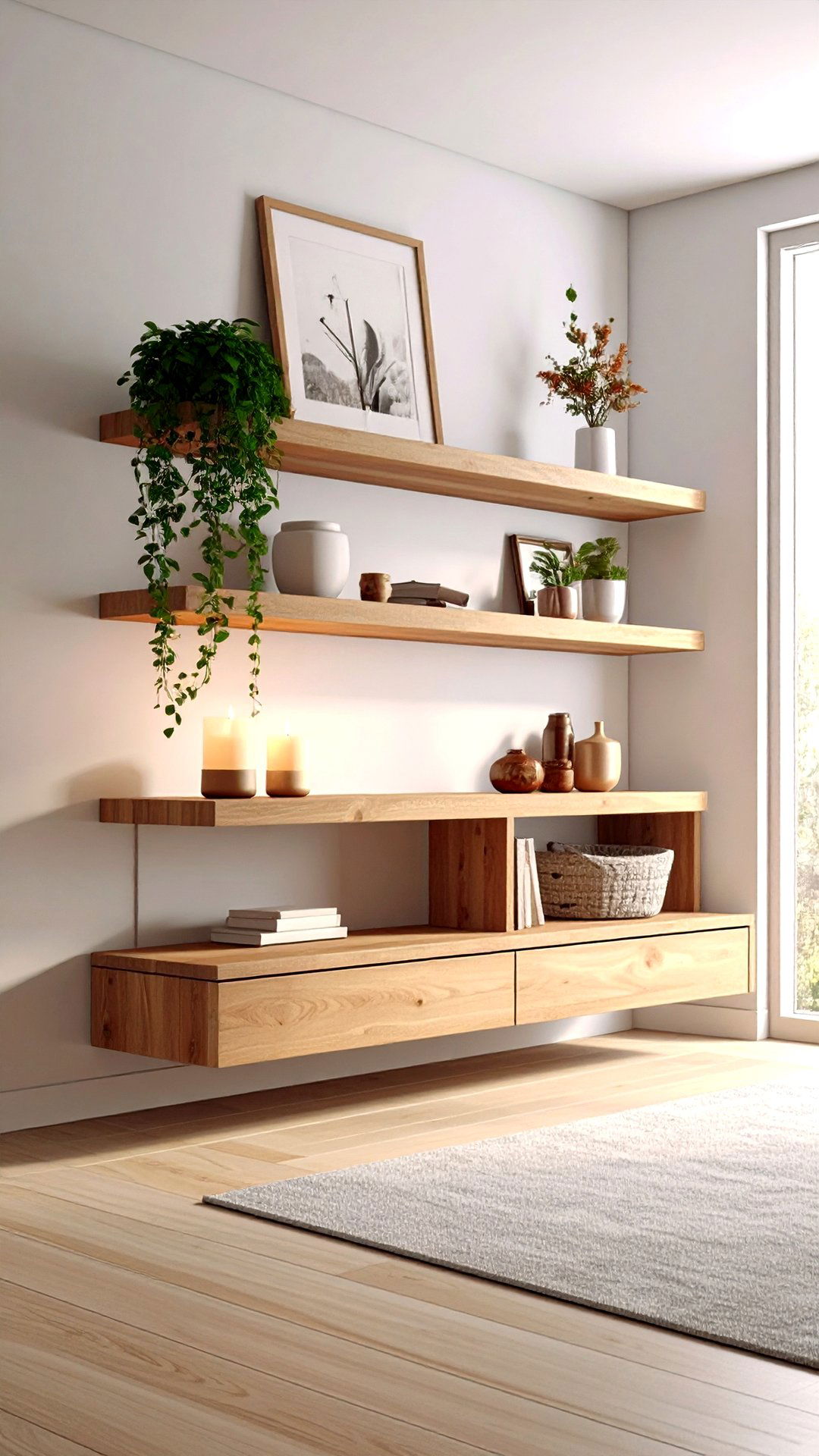 Floating Wood Corner Shelf Simplicity - 25 corner shelf ideas
