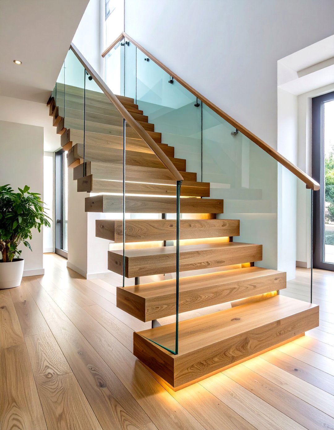 Floating Wood Treads Wrapped in Clear Glass - 25 open staircase ideas