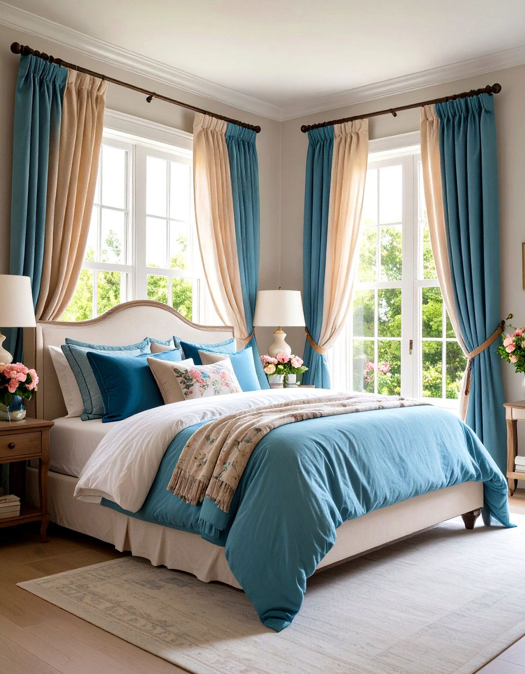 Floor Skimming Drapes on Lofty Windows - 25 parisian themed bedroom ideas