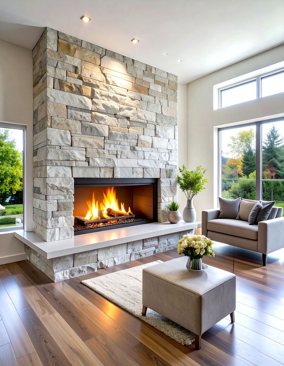 Floor to Ceiling Stone Statement Fireplace - 25 fireplace ideas