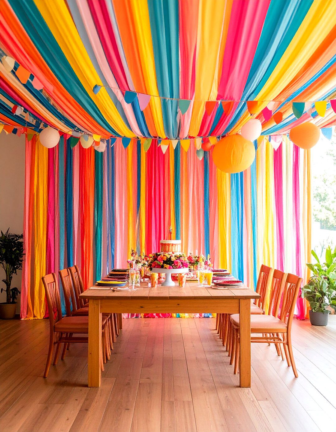 Floor to Ceiling Streamer Curtain - 25 party decoration ideas