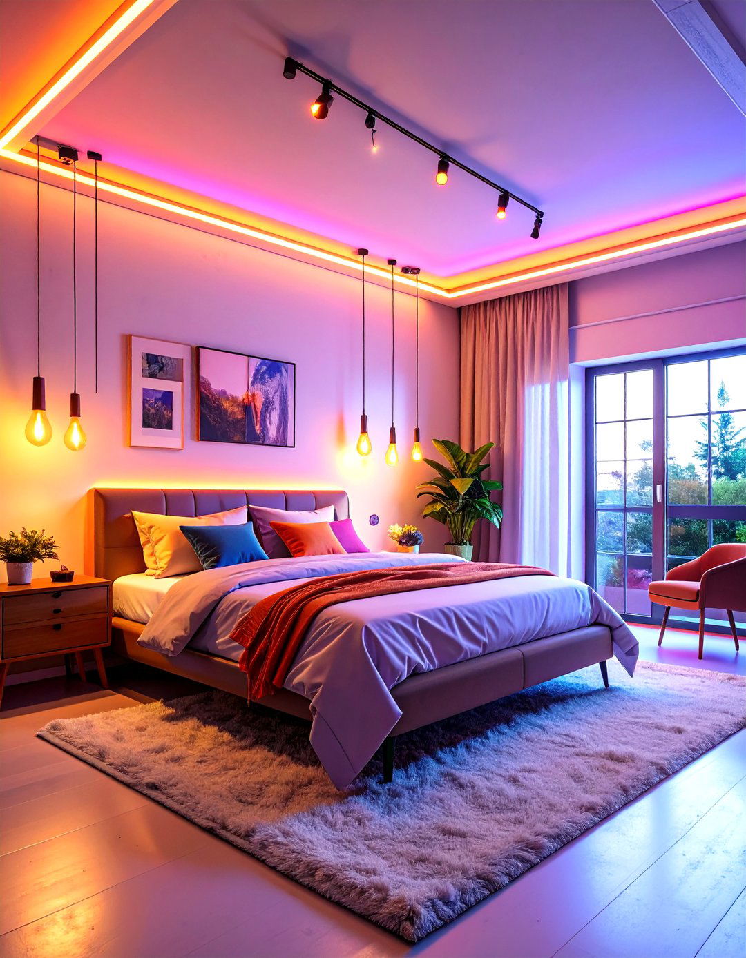 Fluorescent Track Lighting Frames the Bedroom Perimeter - 25 80s bedroom ideas