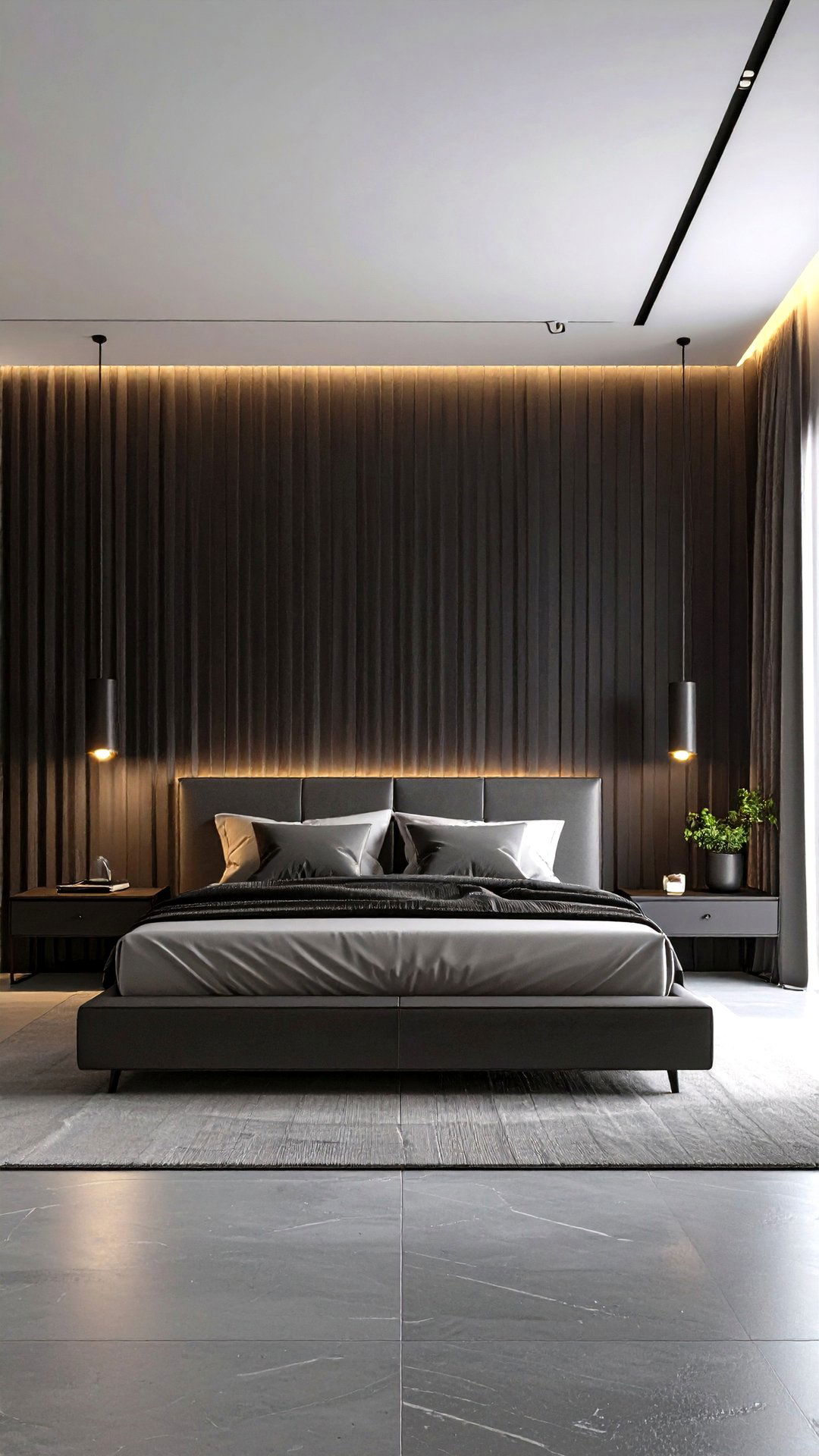 Fluted Black Panels for Vertical Drama - 25 black accent wall bedroom ideas