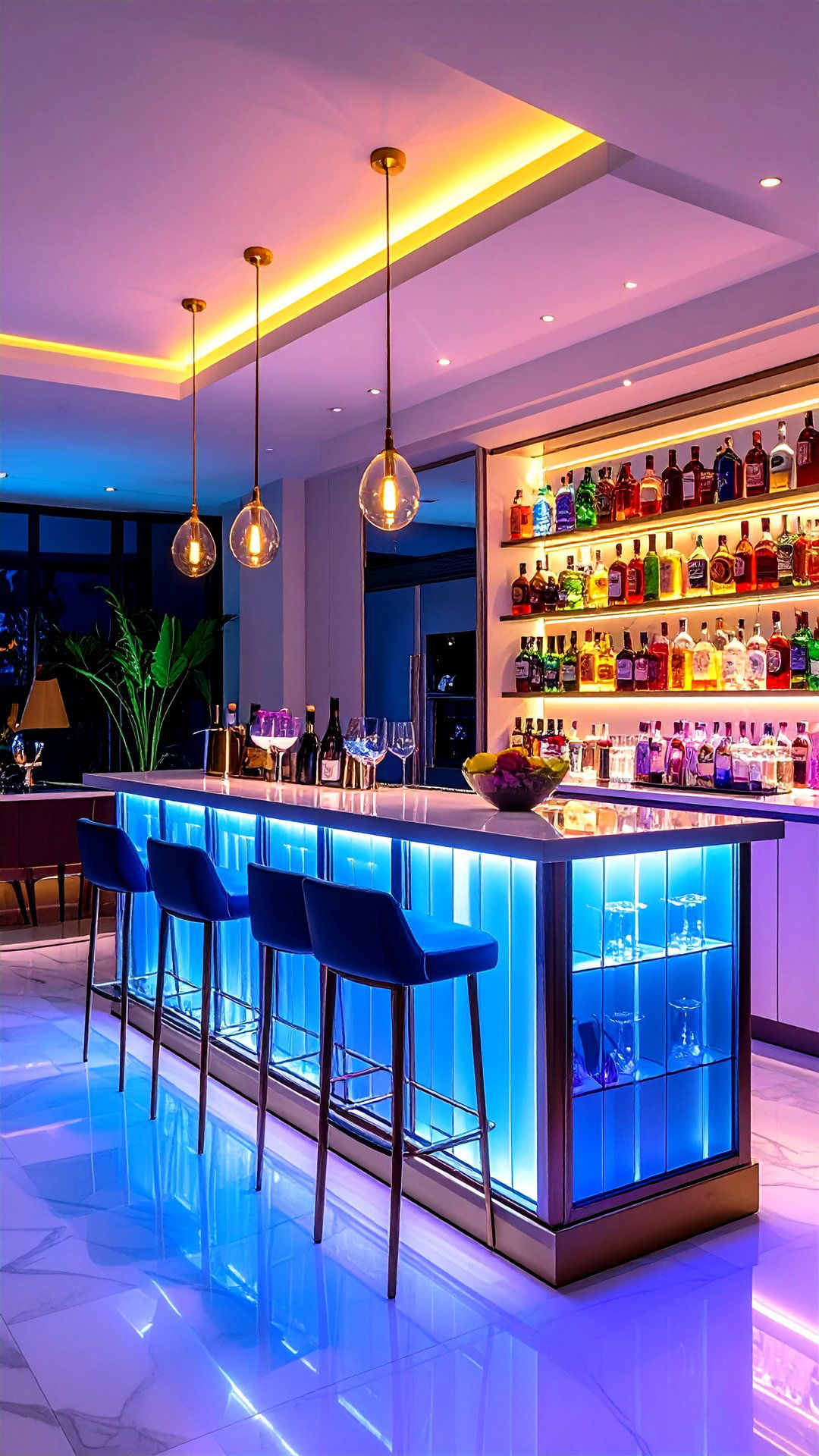 Fluted Glass Bar Niche for Nighttime Flair - 25 art deco kitchen ideas
