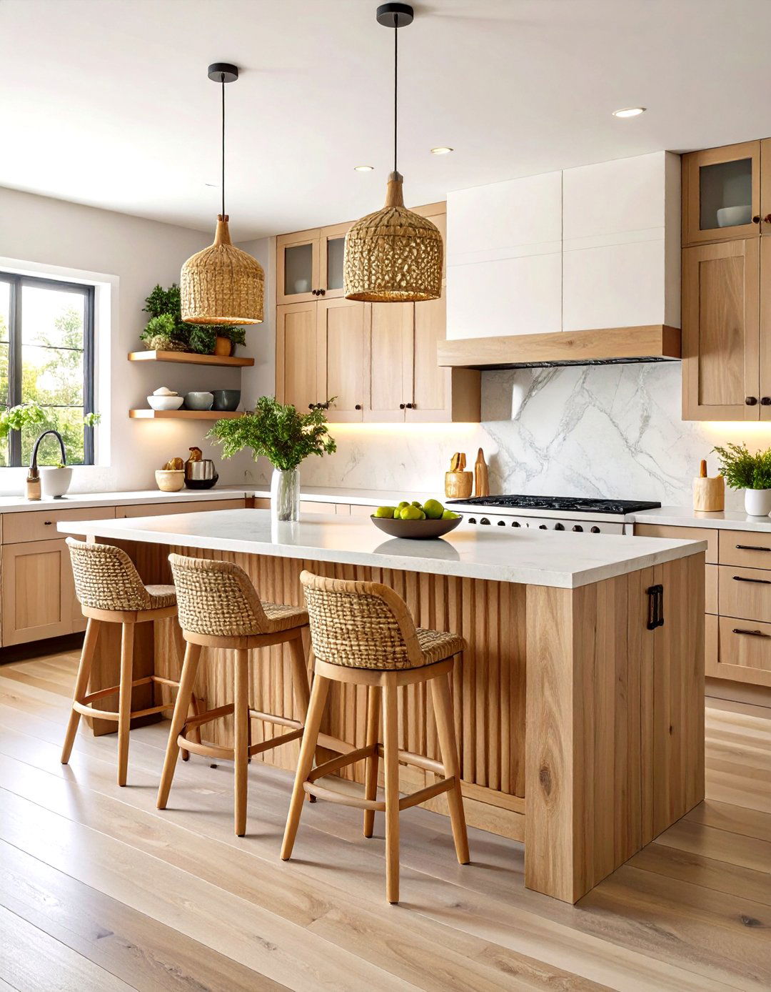 Fluted Wood Textured Breakfast Bar - 25 breakfast bar ideas