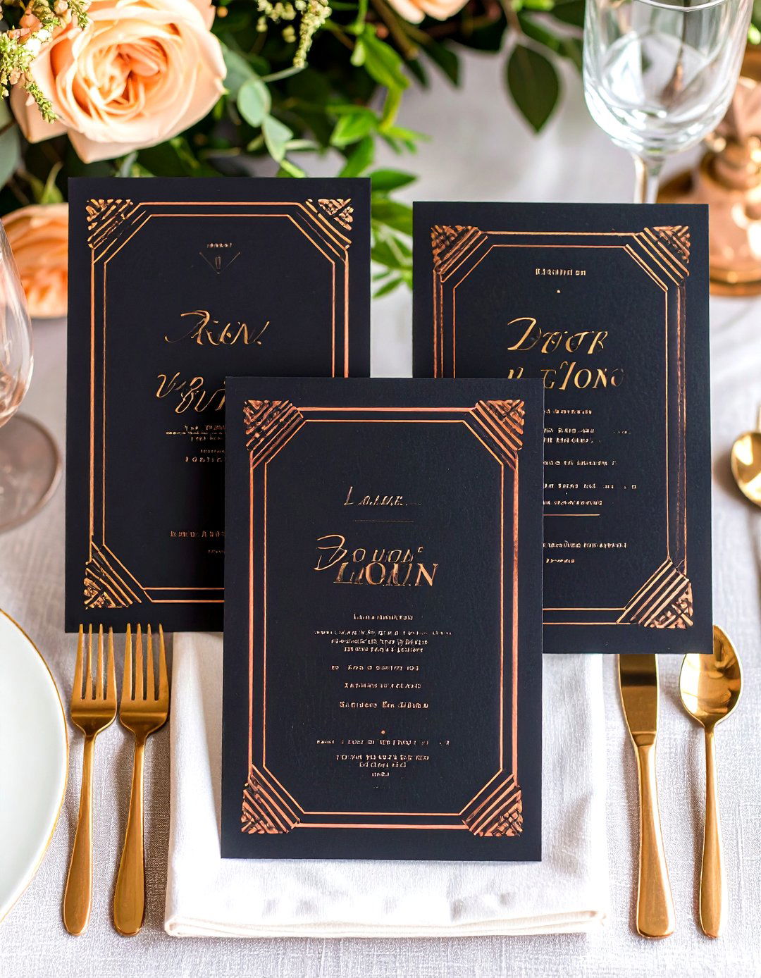 Foil Stamped Menu Cards Elevate the Place Setting - 25 art deco wedding ideas