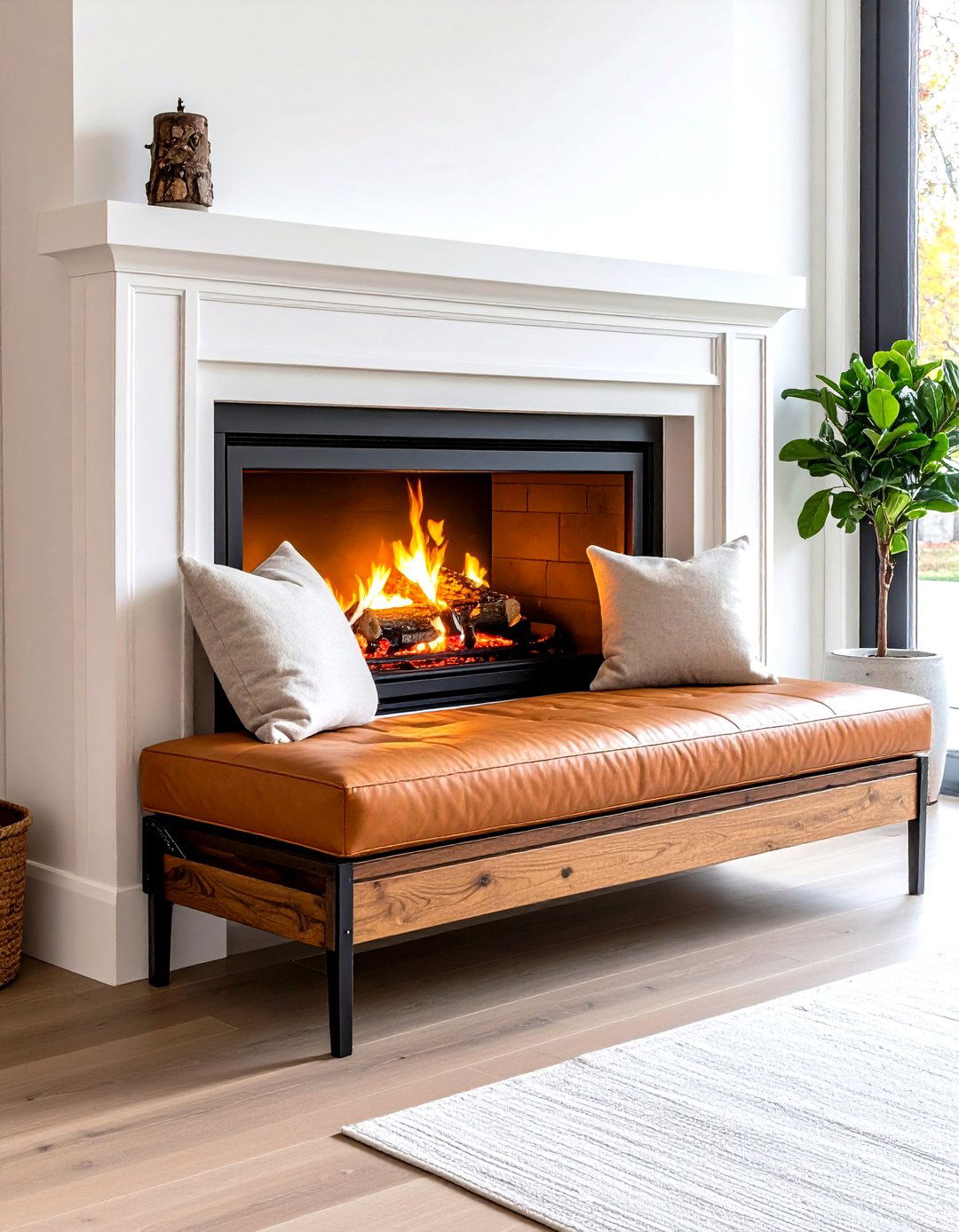 Fold Down Bench Panel Concealed in Mantel Facade - 25 fireplace bench ideas