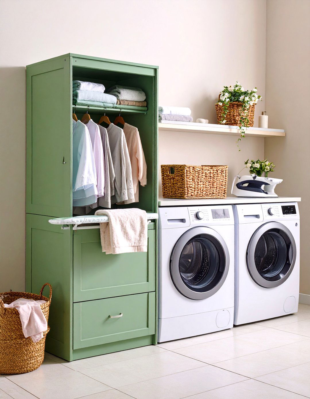 Fold Down Ironing Board in a Sealed Cubby - 25 outdoor laundry area design ideas