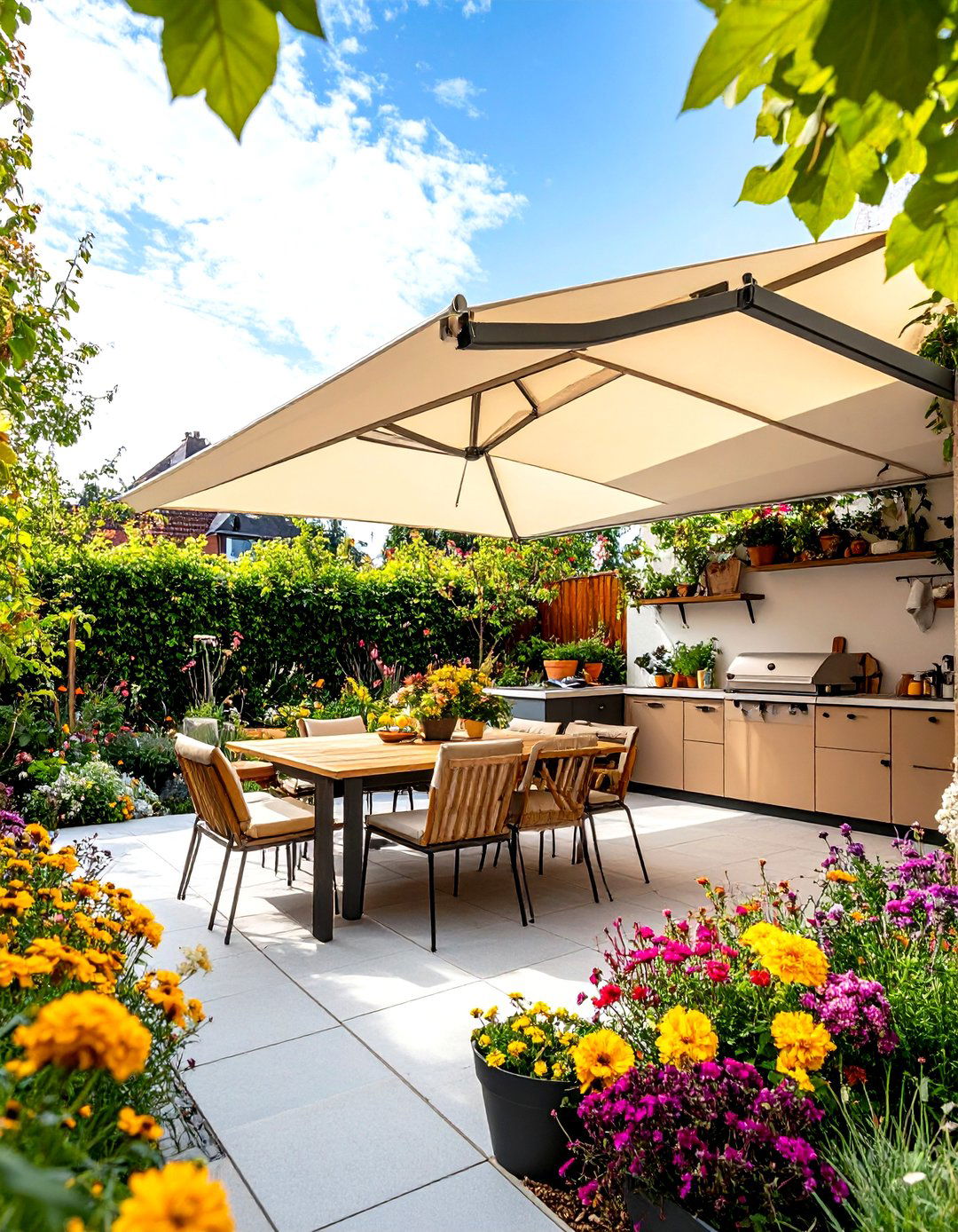 Fold Down Wall Mount Roof for Compact Patios - 25 outdoor kitchen roof ideas