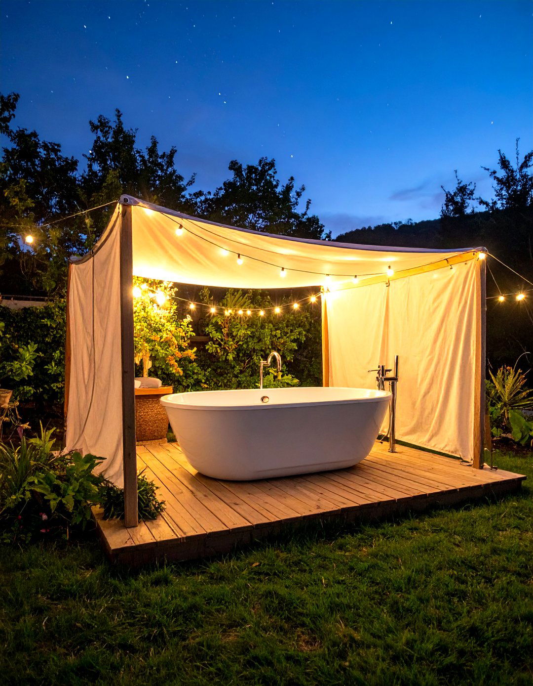 Folding Tarp Shade and Budget Privacy - 25 outdoor bathtub ideas
