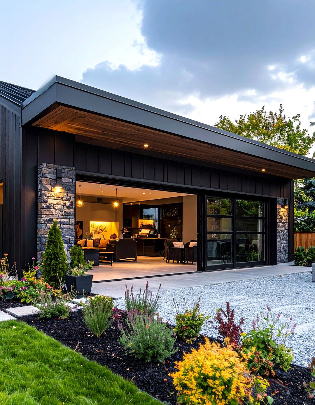 Folding Wall Turns a Black Garage Into an Outdoor Patio - 25 black garage ideas